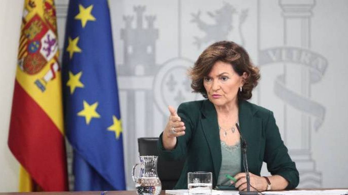 Carmen Calvo, este viernes en la rueda de prensa tras el Consejo.