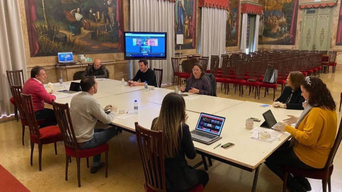 La foto que divulgó la Diputación y que luego retiró, con la pantalla de la diputada.