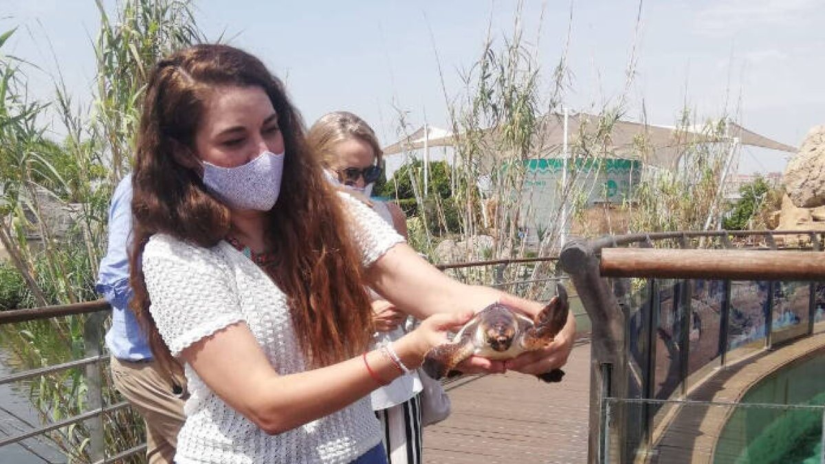 La consellera, con una tortuga
