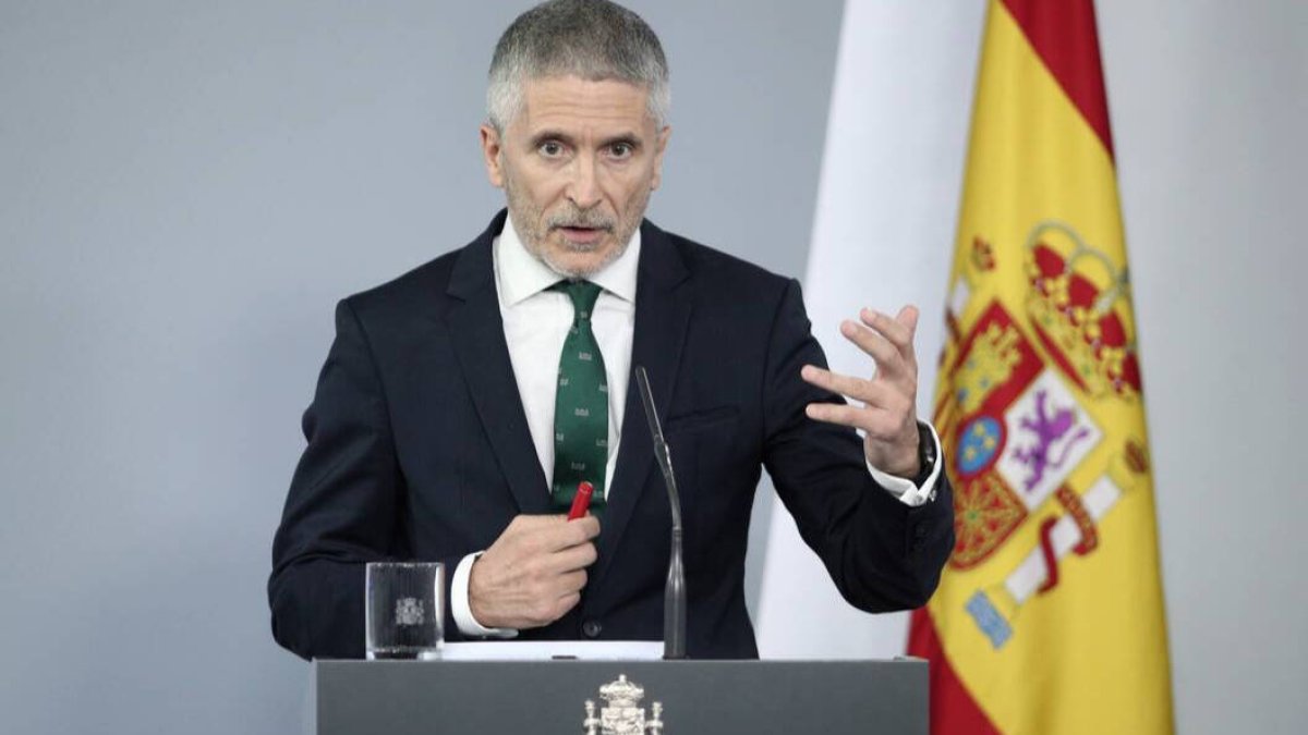 El ministro Grande-Marlaska este martes en rueda de prensa.