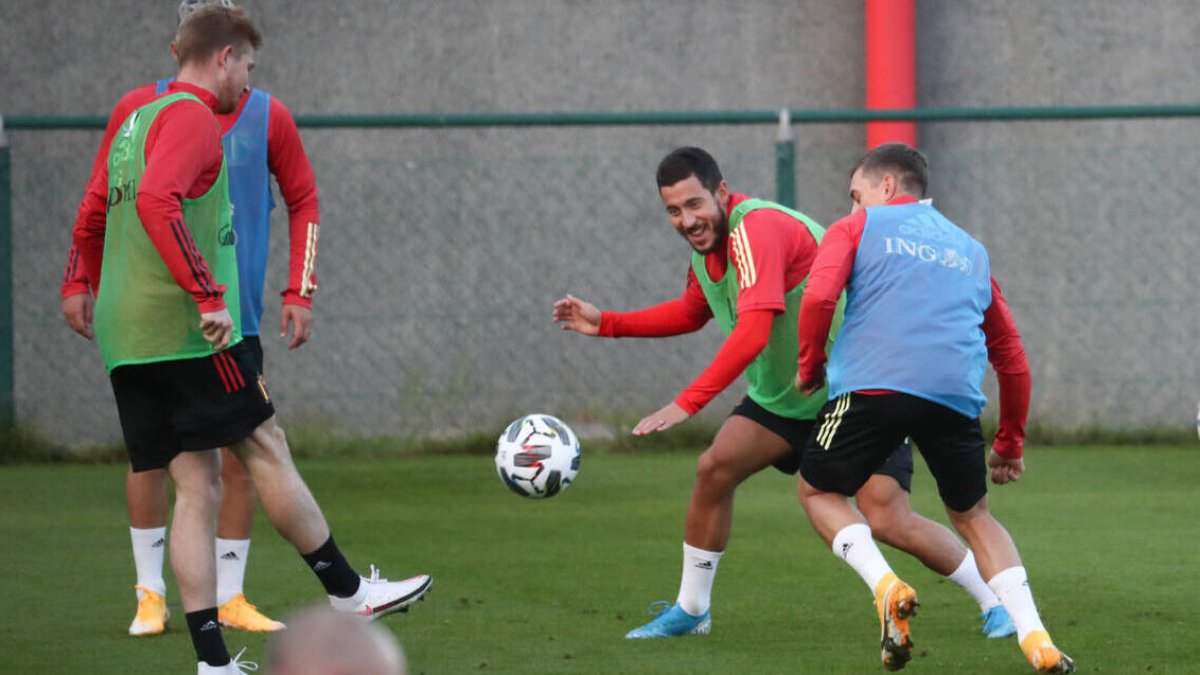 Hazard, en un entrenamiento con la selección belga de la pasada semana.