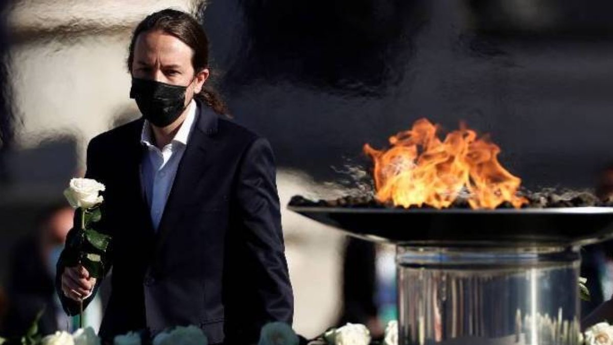 Pablo Iglesias, este jueves en el homenaje a las víctimas.