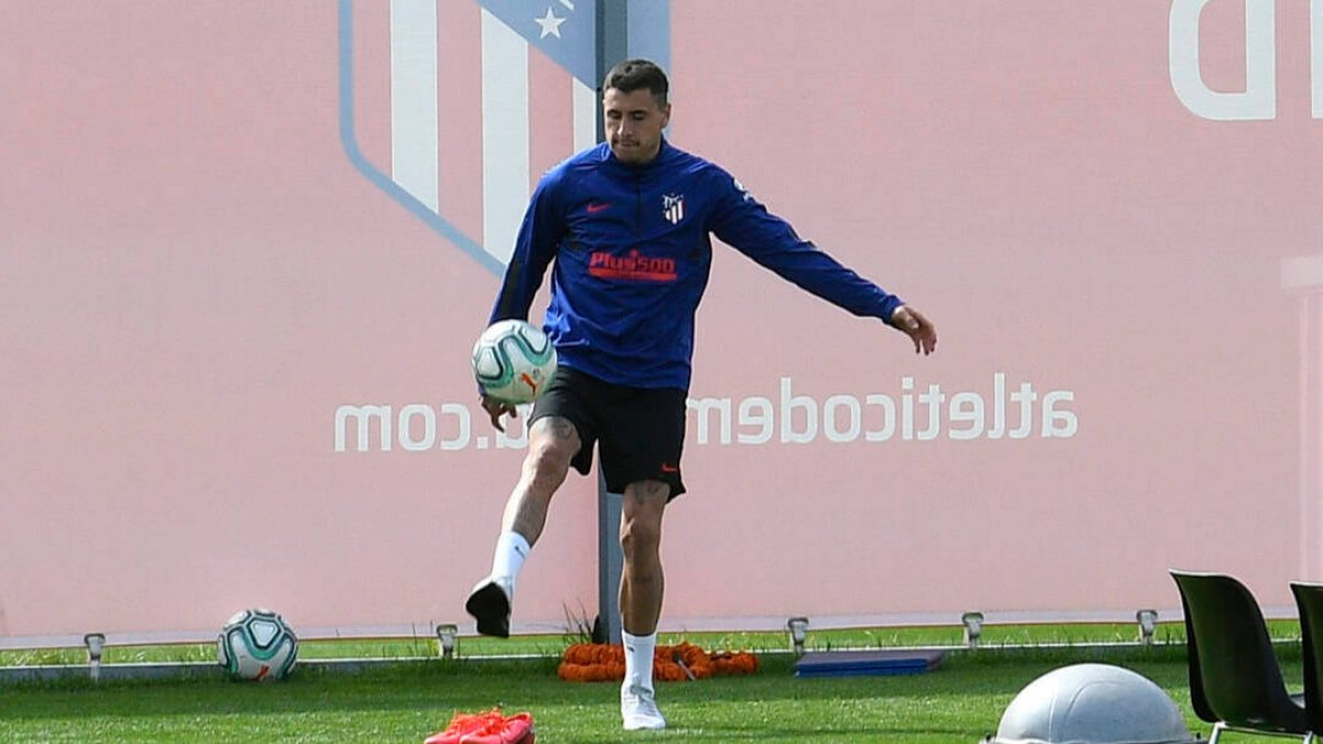 José María Giménez, en un entrenamiento con el Atlético de Madrid.