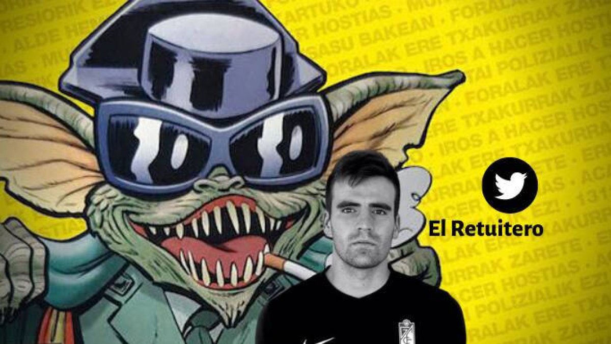 Unai Etxebarría, junto al vejatorio cartel contra la Guardia Civil en Alsasua