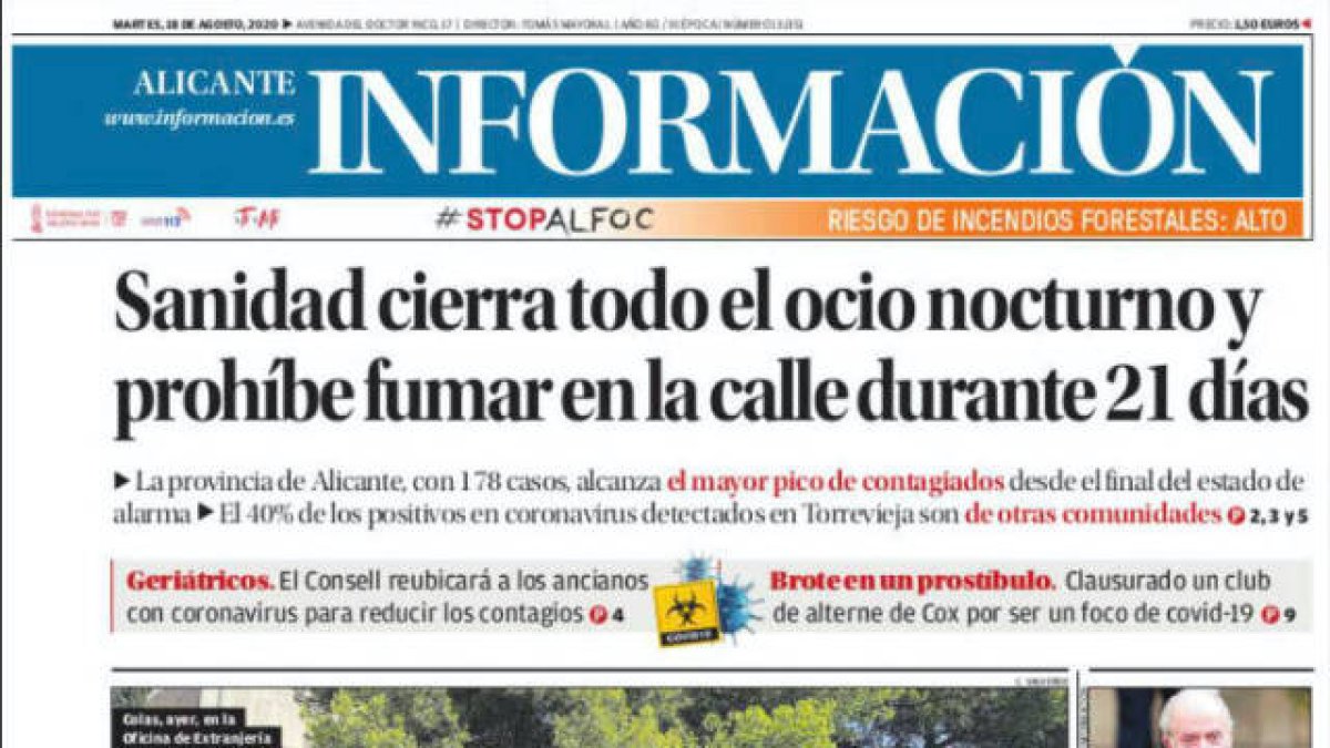 Portada del periódico 'Información' del mes de agosto.
