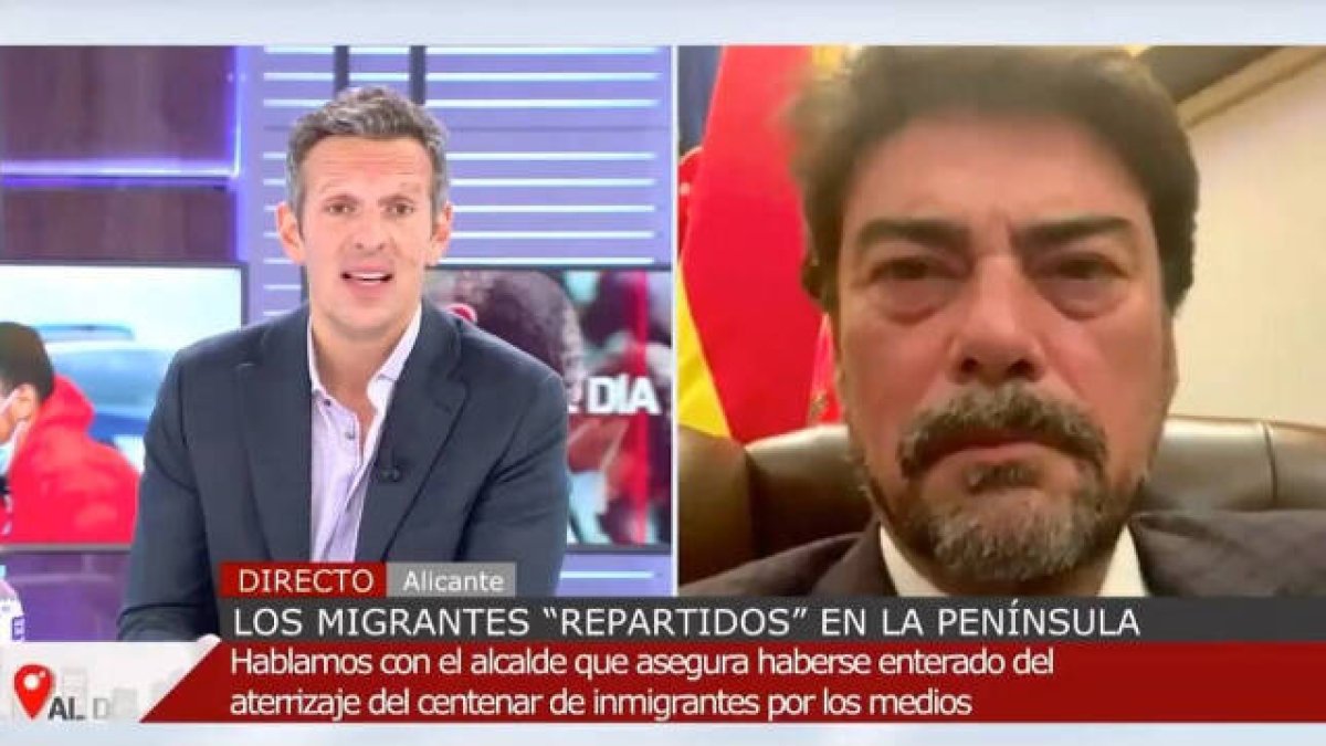 El alcalde de Alicante, Luis Barcala, durante su intervención en el programa 'Cuatro al día'