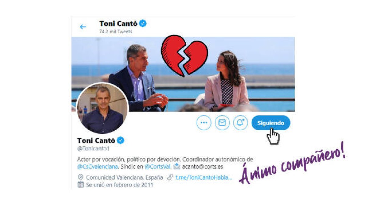 Tuit de Podemos dedicado a Toni Cantó