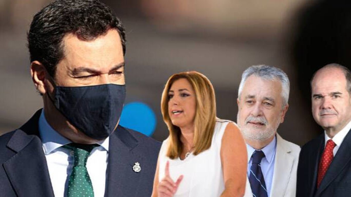 Juanma Moreno, ante Susana Díaz, Griñán y Chaves