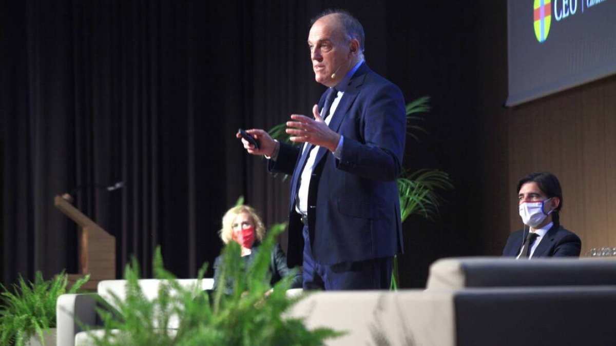 El presidente de LaLiga, Javier Tebas, en un acto.