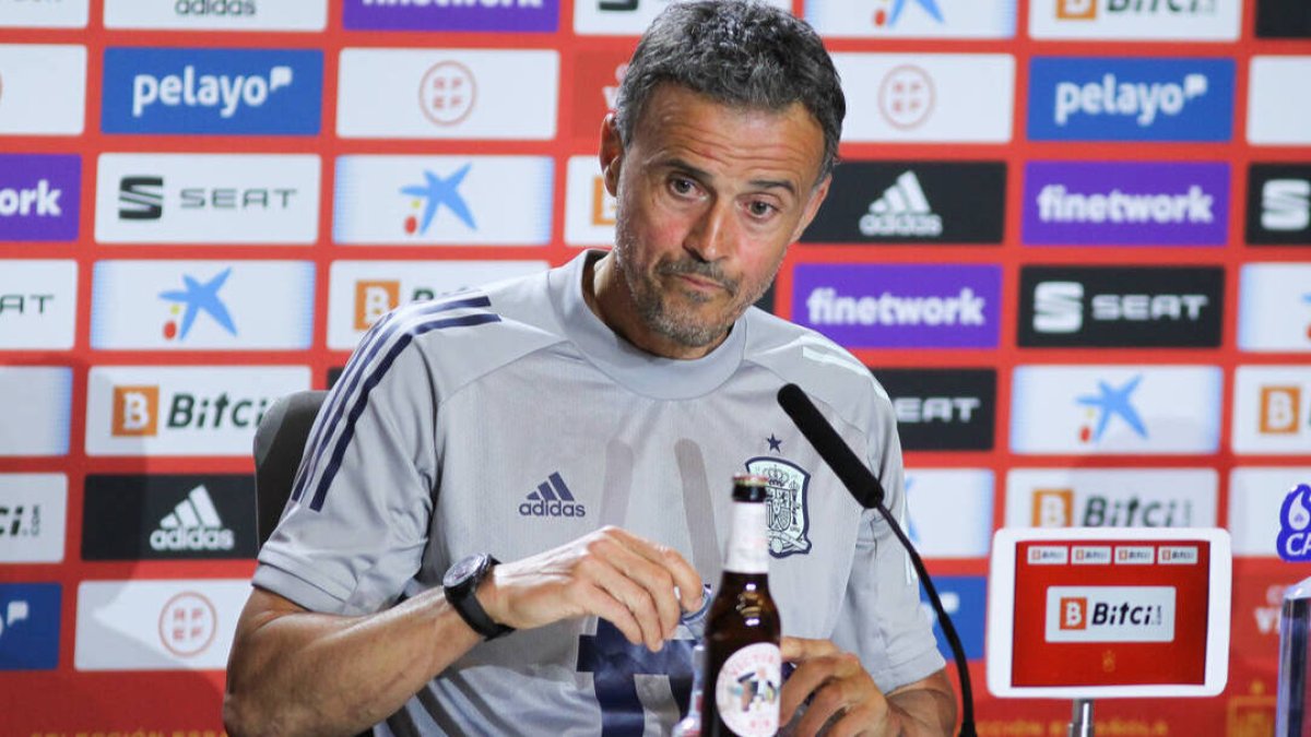 Luis Enrique, en la rueda de prensa que ha ofrecido esta mañana.
