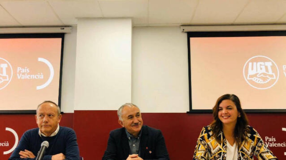 Ismael Saez, Pepe Alvarez, y la vicealcaldesa de Valencia, Sandra Gómez.