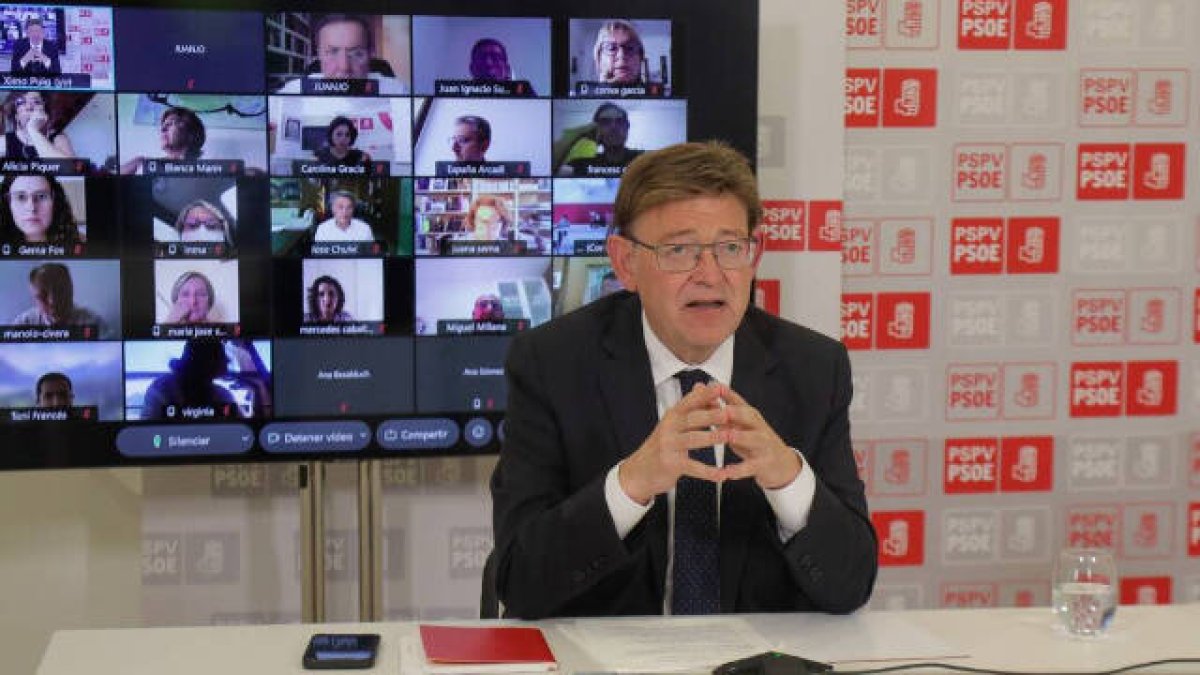 Ximo Puig, durante la reunión del Comité Ejecutivo del PSPV-PSOE que se celebró de forma telemática.