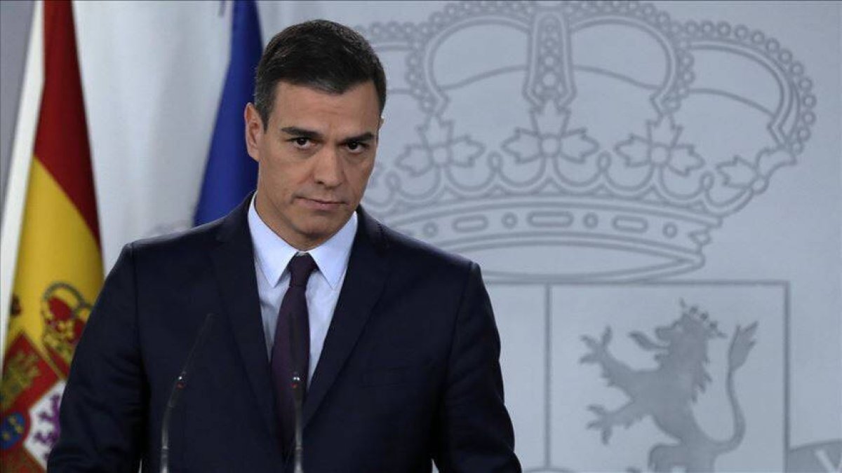 Pedro Sánchez, en una comparecencia de prensa en Moncloa