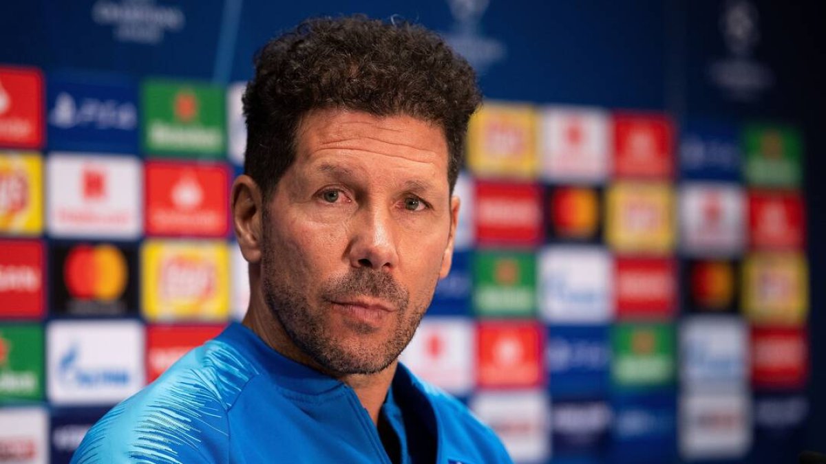Simeone durante una rueda de prensa previa a un partido de Champions.