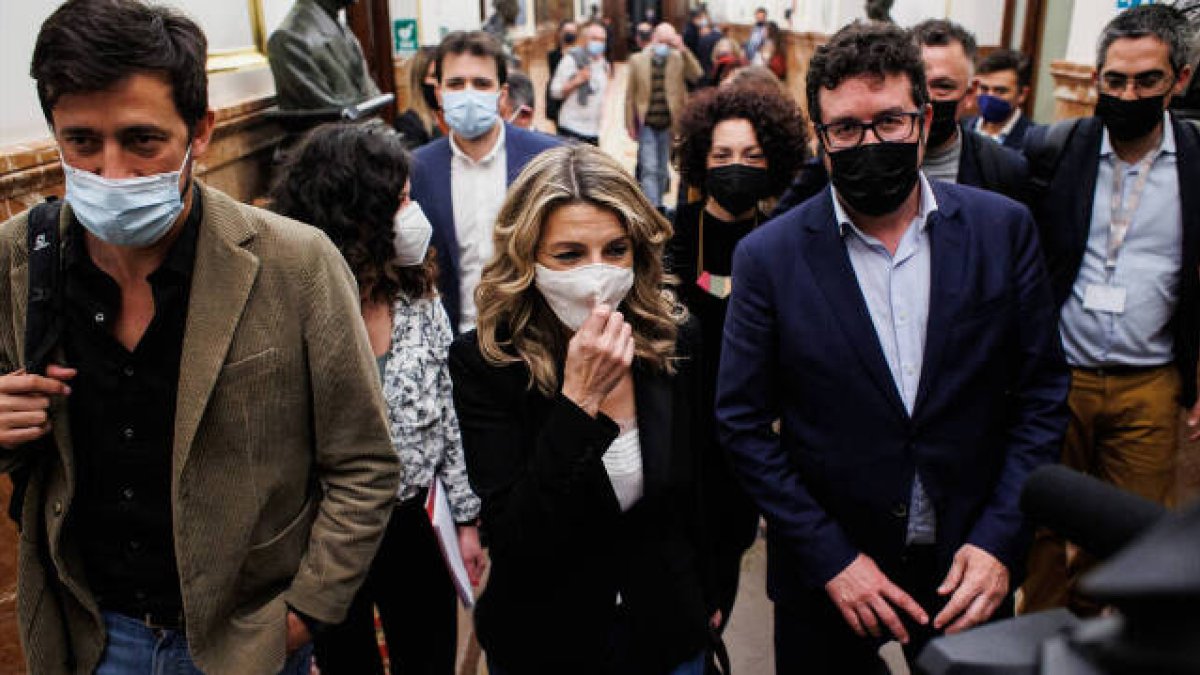 Yolanda Díaz a su llegada al Congreso