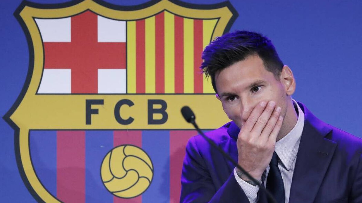 Messi, durante su despedida del Barça