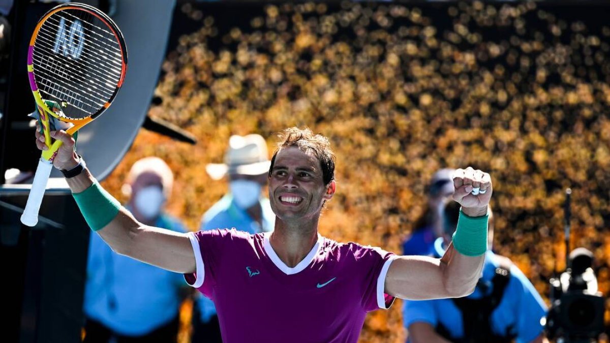 Nadal, celebrando la victoria ante Girón en Australia.