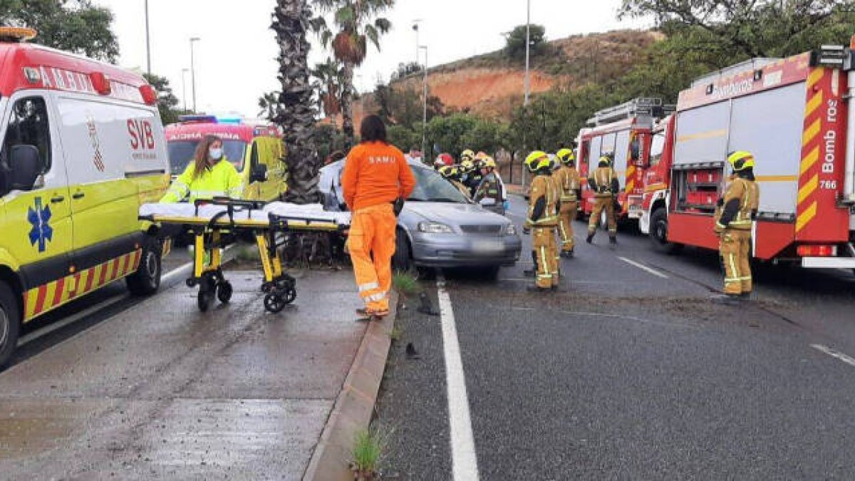 El coche se ha estampado contra una palmera de la mediana que separa los carriles