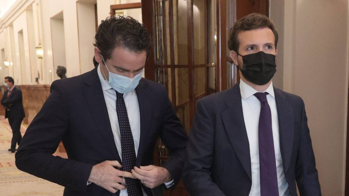 El secretario general del PP, Teodoro García Egea, y el líder del PP, Pablo Casado