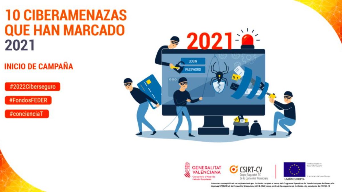 Imagen promocional lanzada en las redes sociales del CSIRT-CV de la campaña '10 ciberamenazas que han marcado 2021'