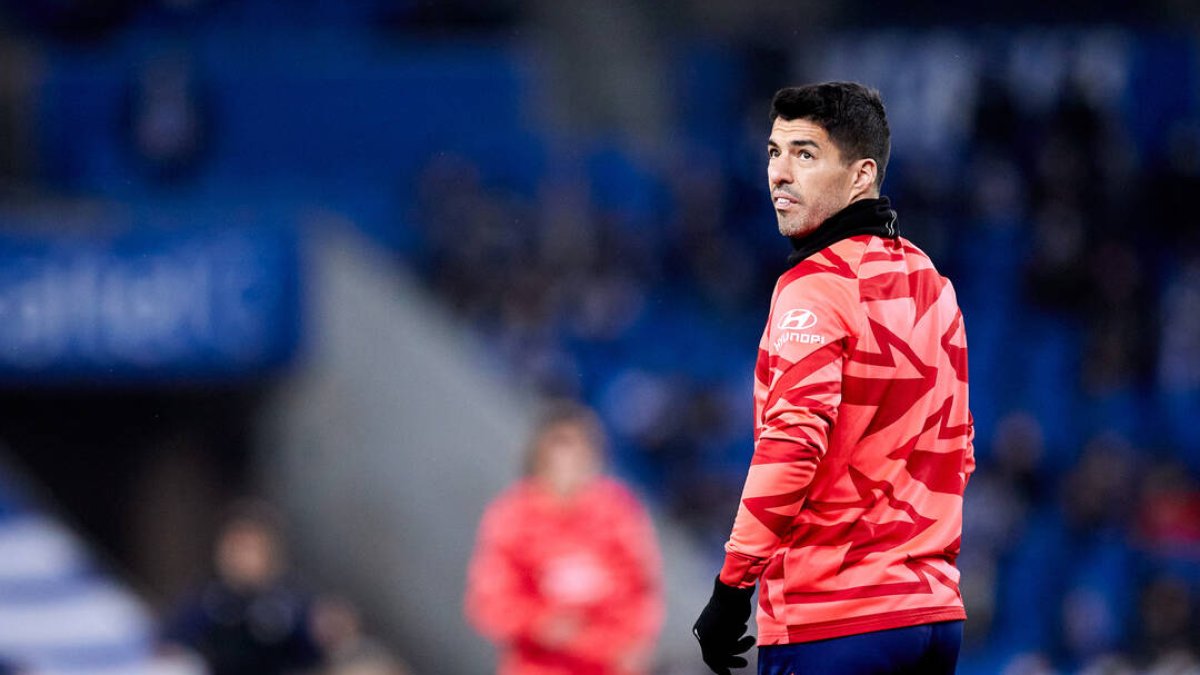 Luis Suárez calentando antes de un partido esta temporada.
