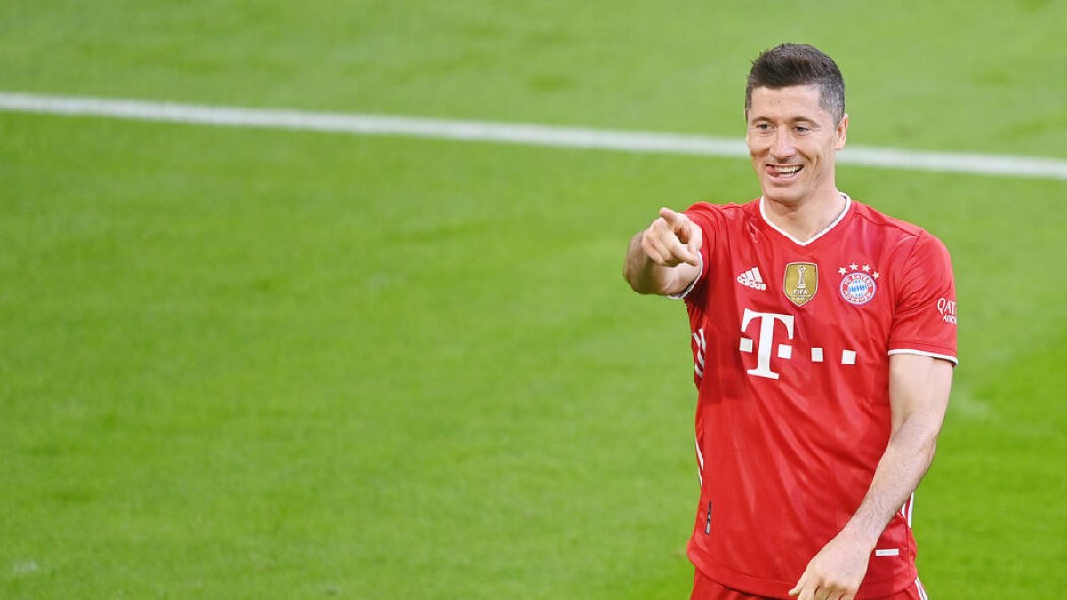 Lewandowski, celebrando uno de los numerosísimos goles que ha marcado con el Bayern de Munich.