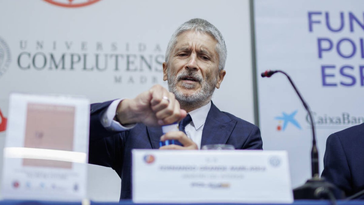 El ministro de Interior, Fernando Grande-Marlaska, este lunes en la inauguración de un curso de formación de la Policía en Madrid.