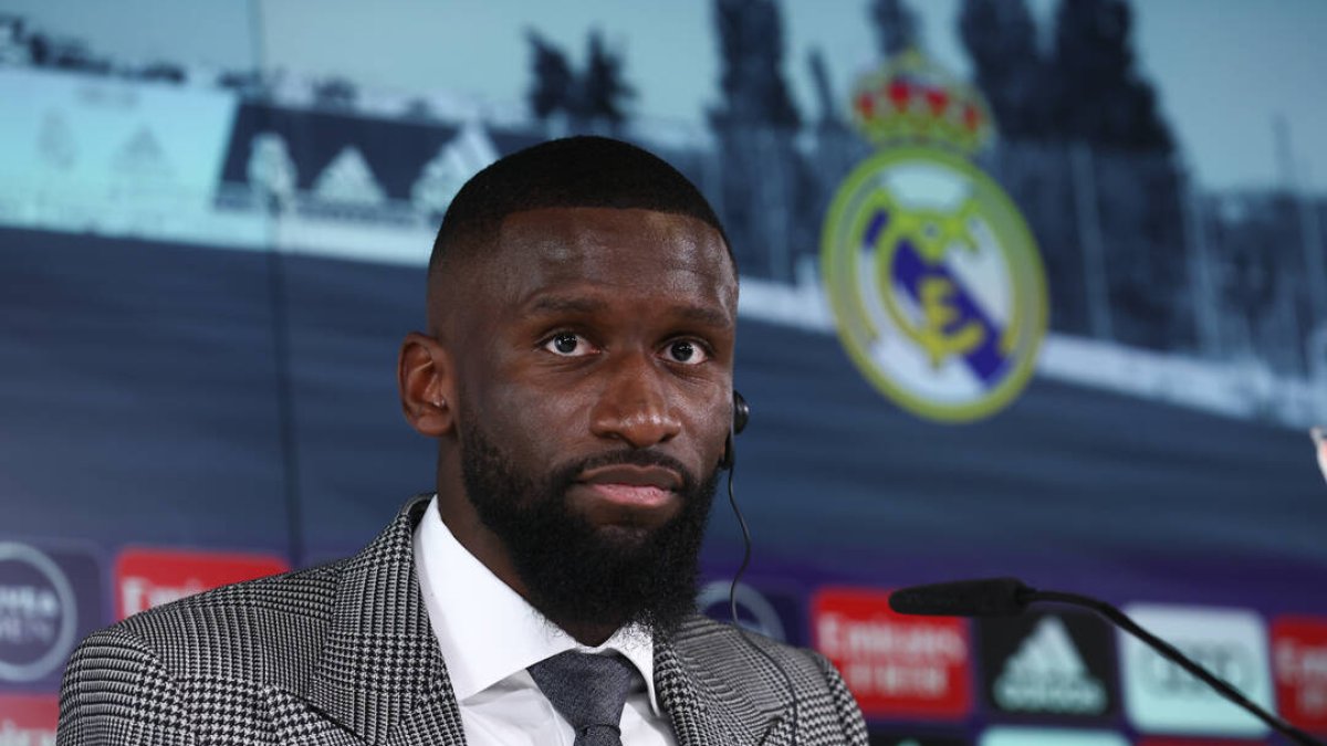 Rüdiger durante su presentación con el Real Madrid.