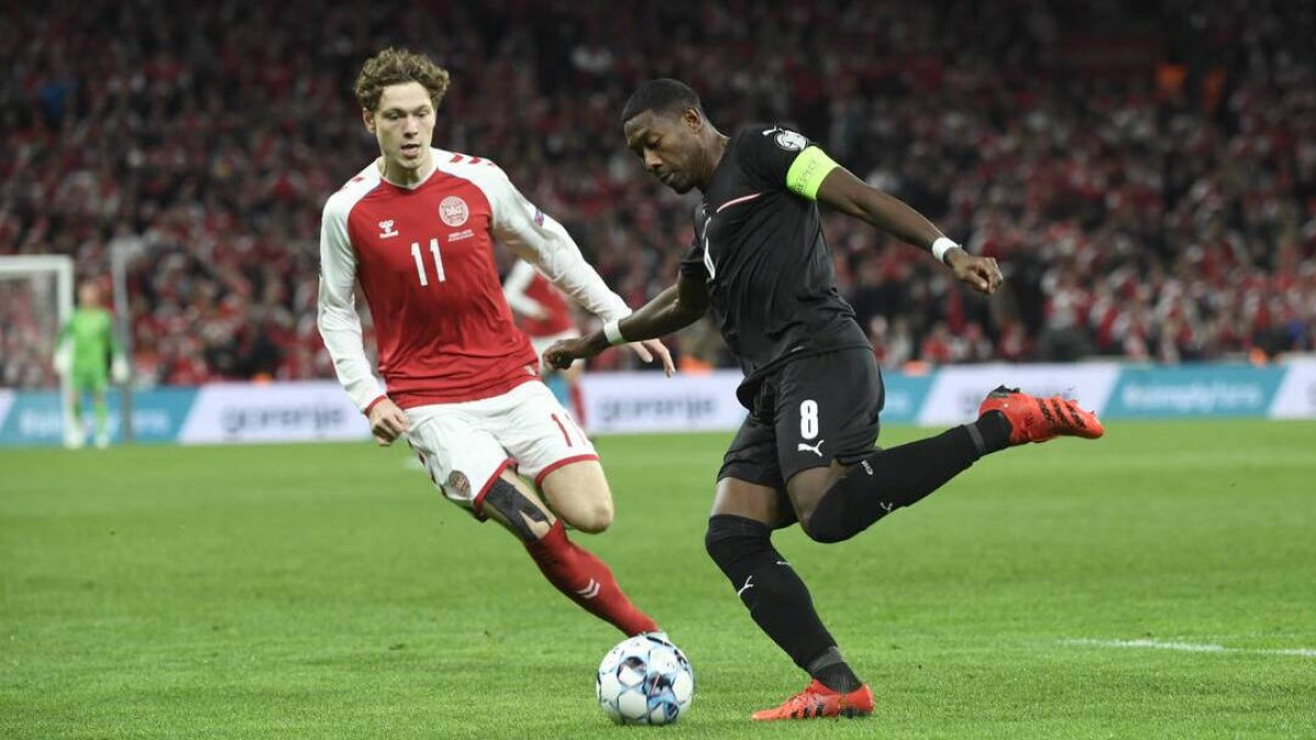David Alaba, capitán de Austria, en el encuentro ante Dinamarca del pasado martes.