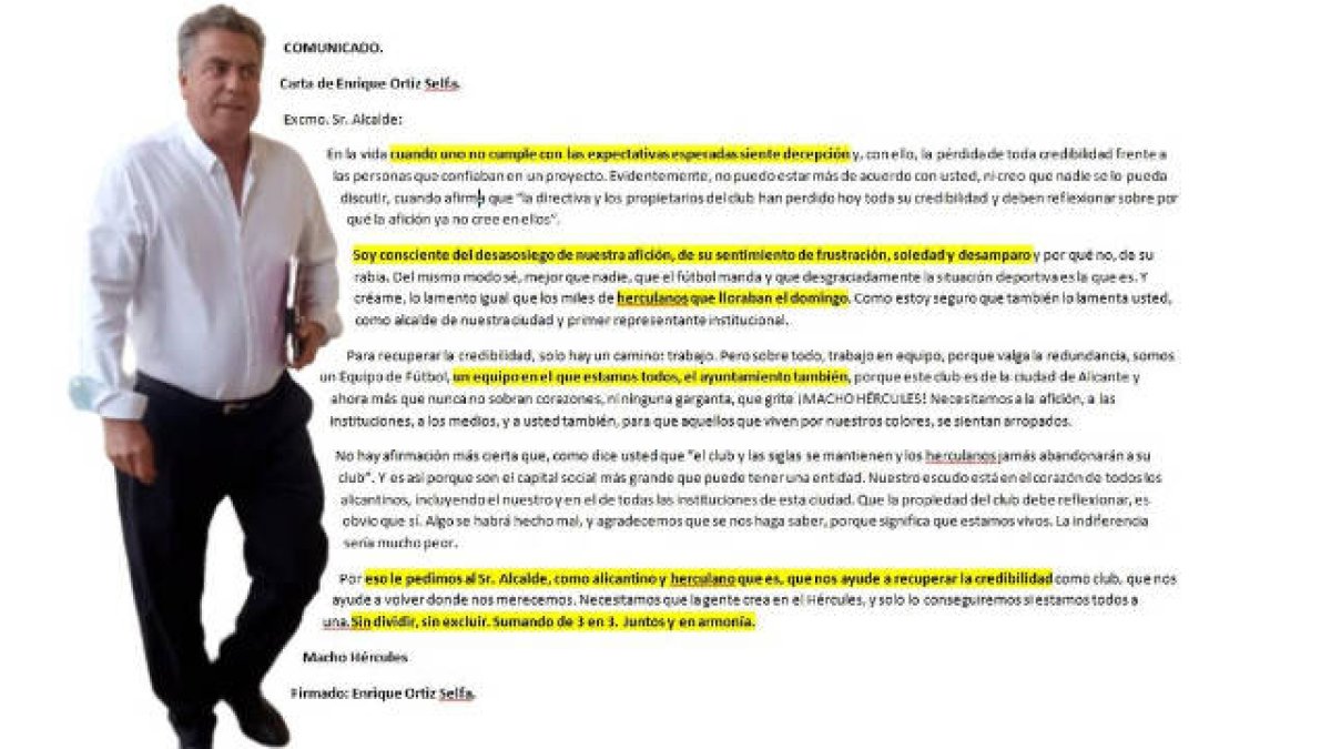 Enrique Ortiz ha enviado una carta a Barcala para contestar a sus declaraciones