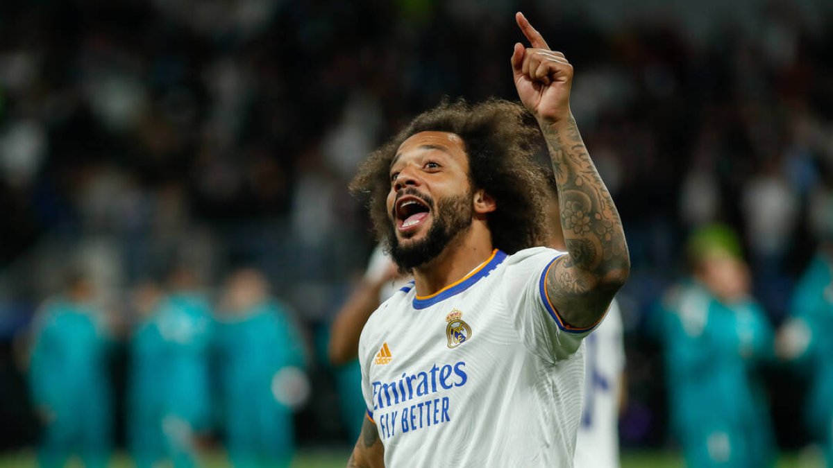 Marcelo celebra un triunfo del Real Madrid esta temporada.