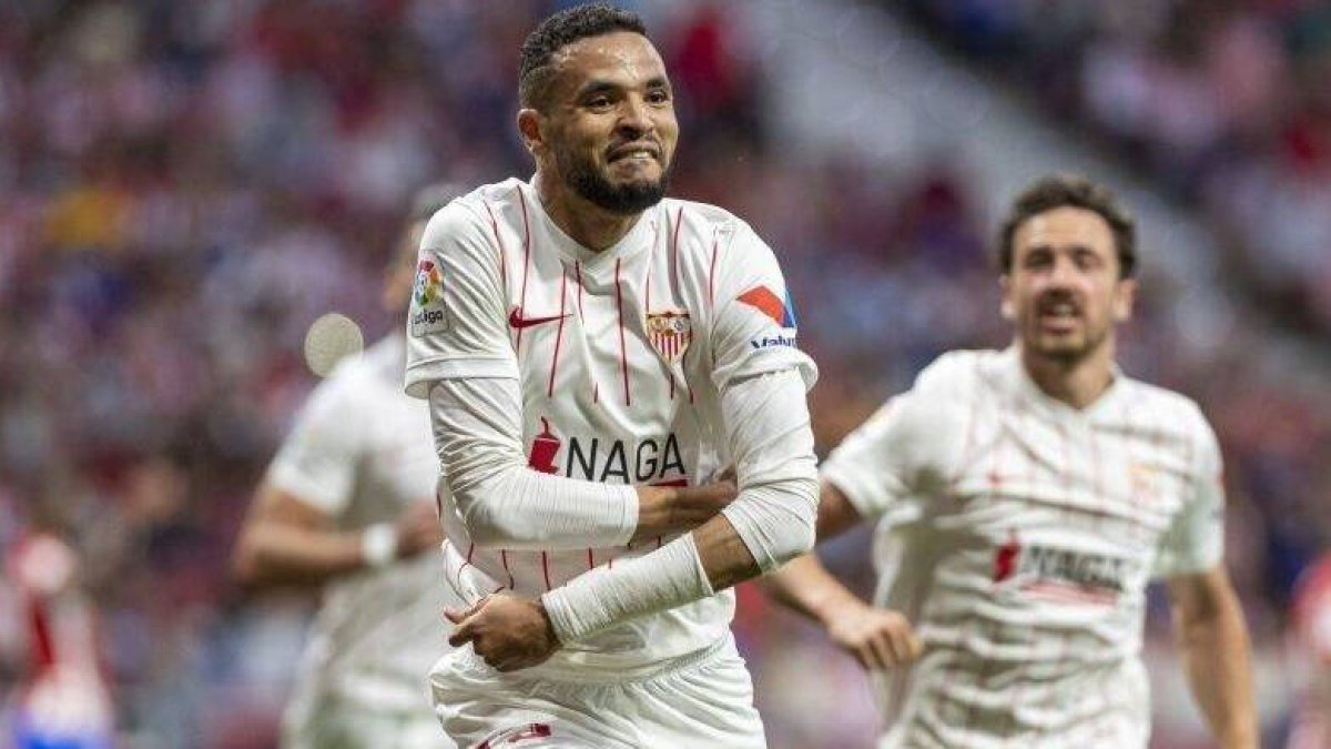 En-Nesyri, justo al marcar el gol del empate en el Metropolitano.