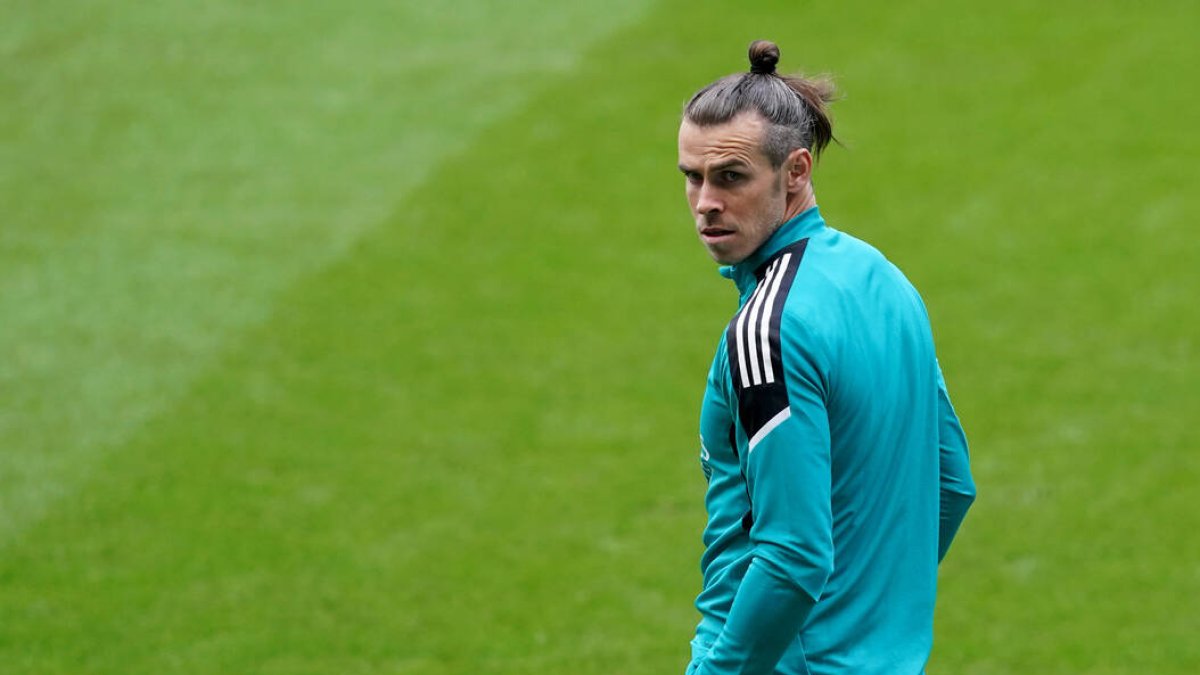Gareth Bale durante un entrenamiento con el Real Madrid.