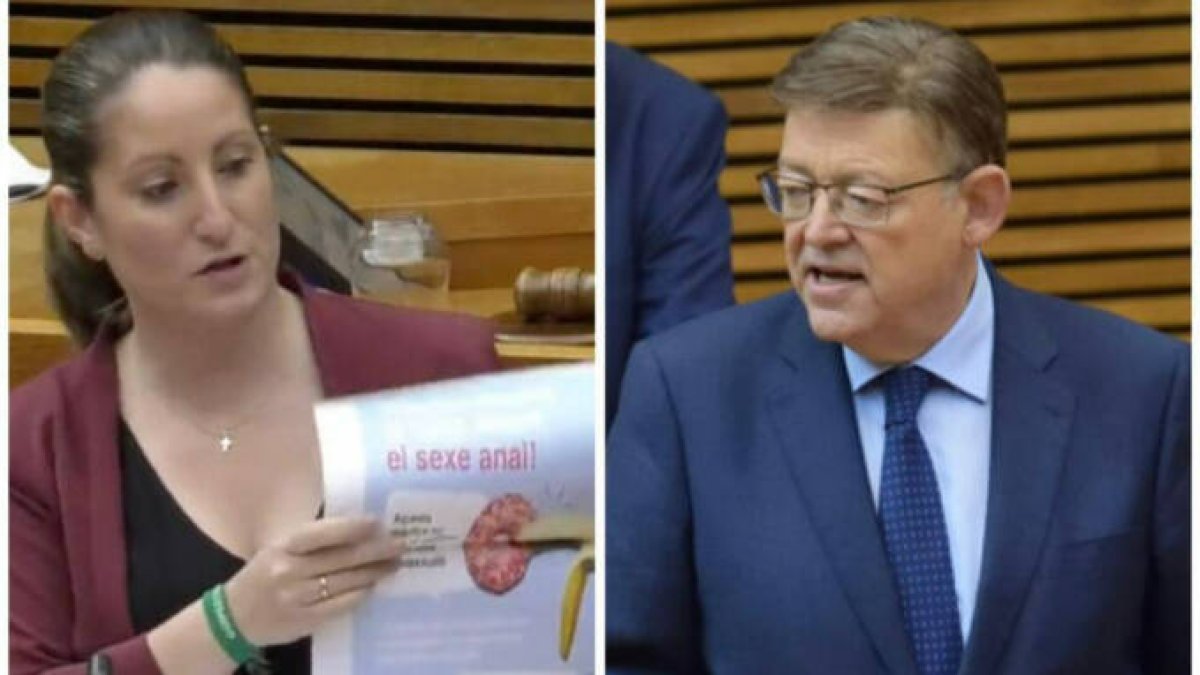 La portavoz de VOX, Ana Vega, y el presidente de la Generalitat valenciana, Ximo Puig