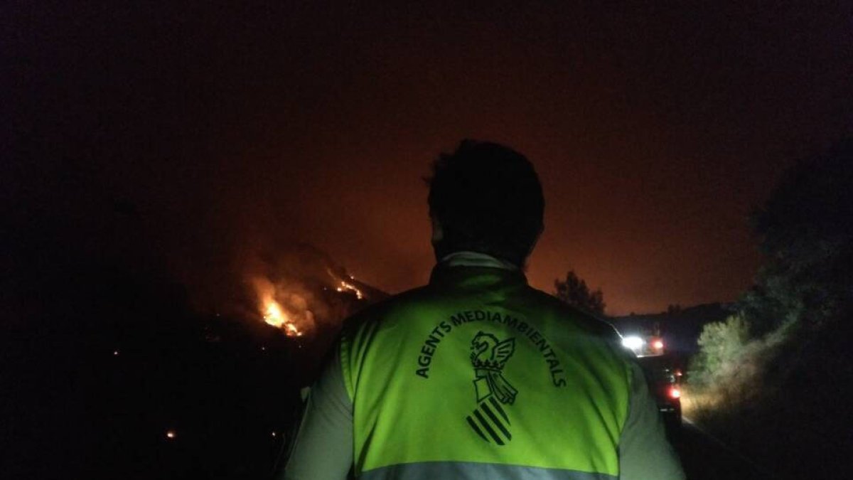 Agente medioambiental en el incendio.