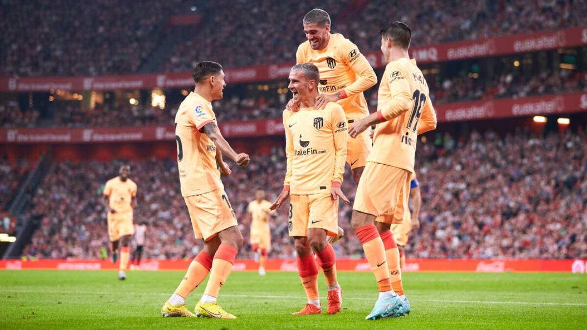 Griezmann celebra su gol en el Athletic-Atlético de Madrid.