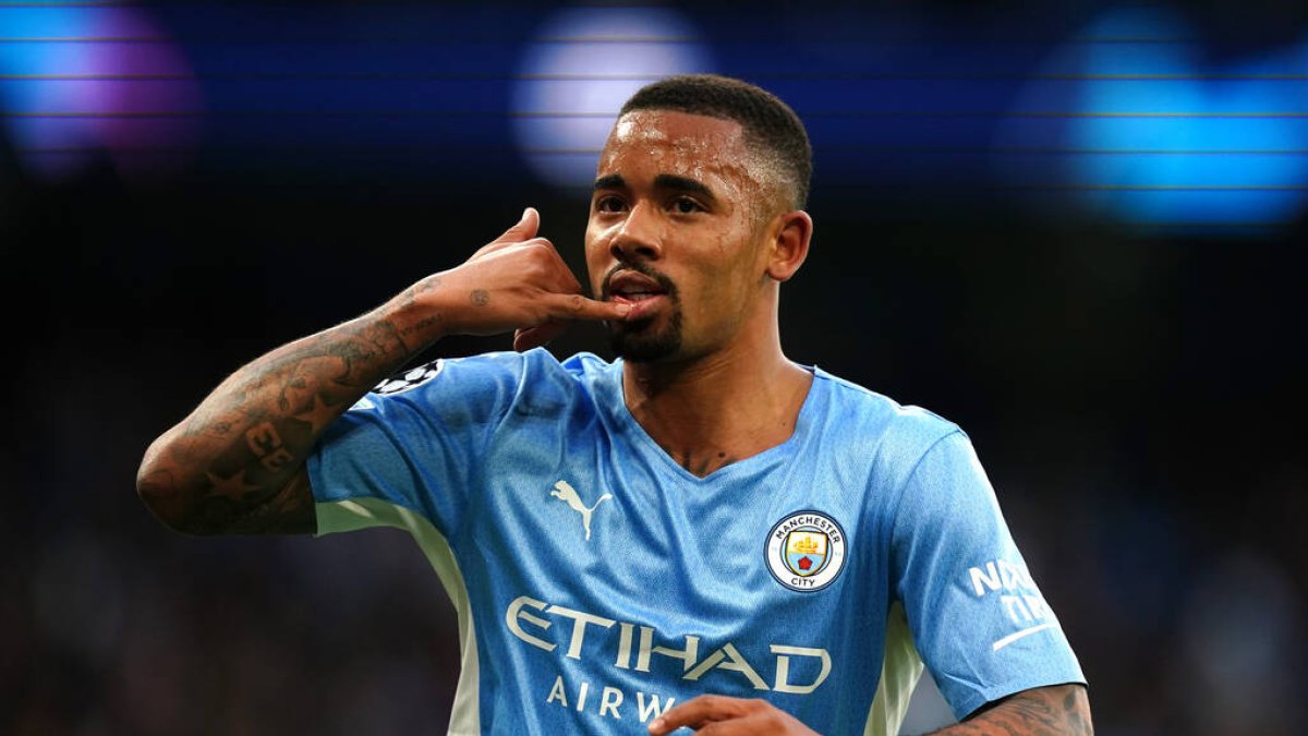 Gabriel Jesús celebra un gol con el Manchester City.