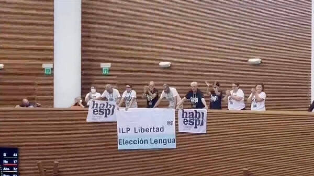 Miembros de Hablamos Español celebran en Les Corts que la iniciativa de Vox salga aprobada