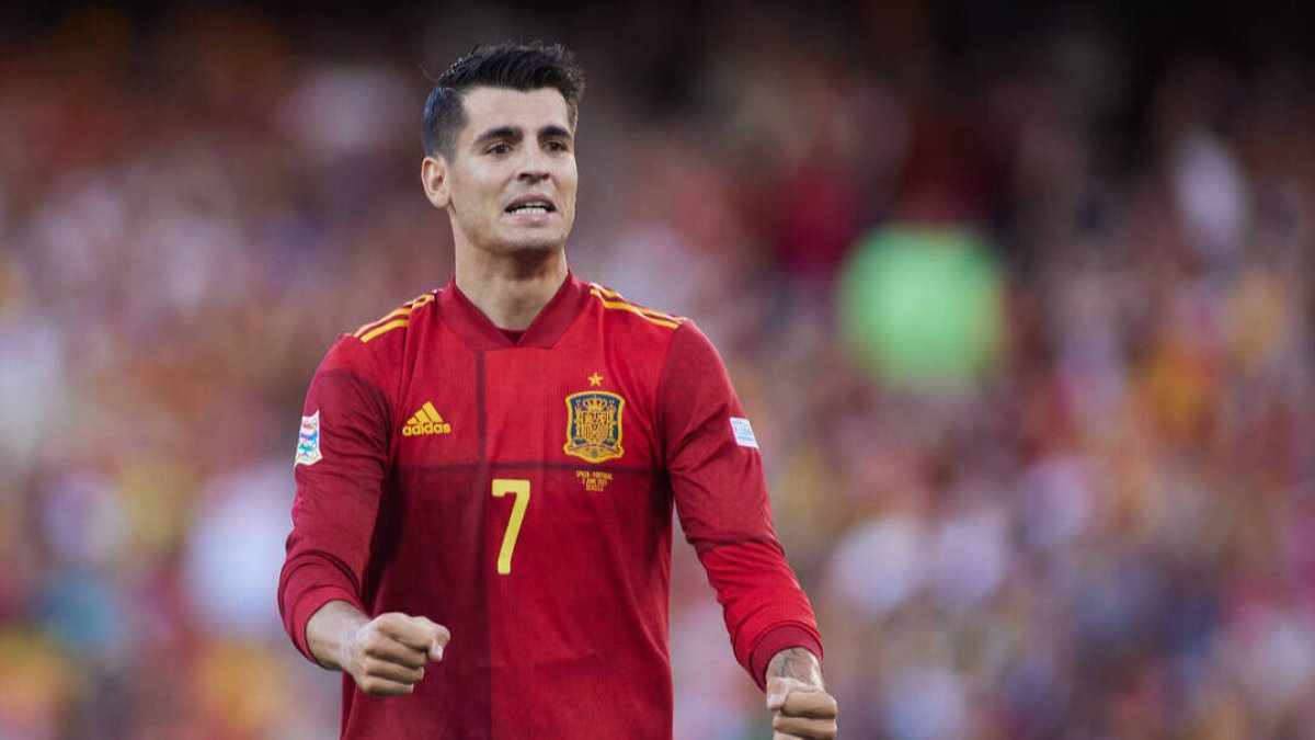 Morata durante un partido con la selección española.