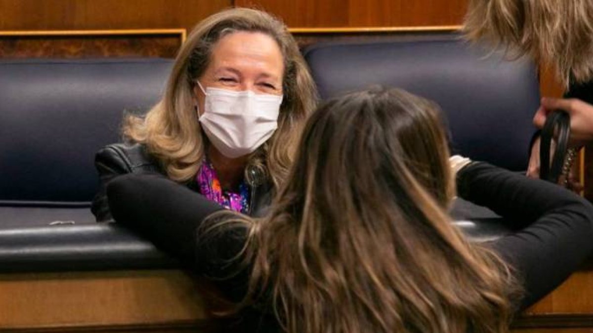 Nadia Calviño, este miércoles en el Pleno del Congreso de los Diputados.