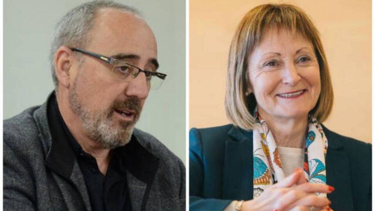 El profesor Ferran Suay y la rectora de la Universitat de Valencia, Mavi Mestre