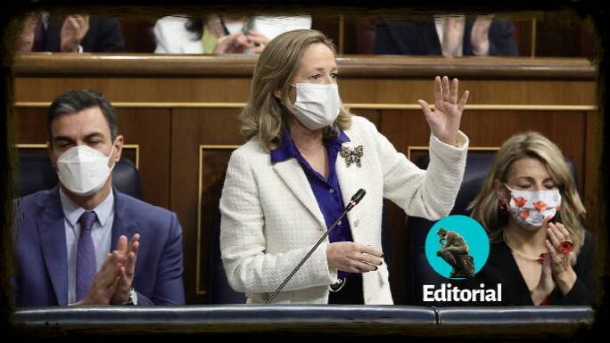 Pero Sánchez, Nadia Calviño y Yolanda Díaz