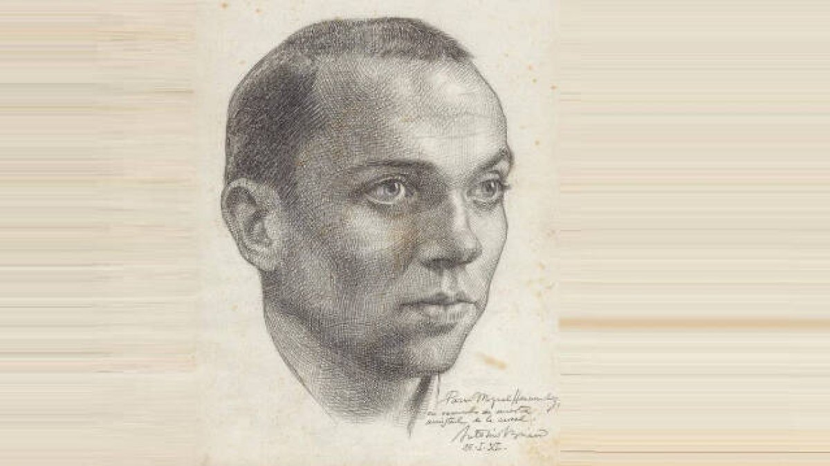 Retrato a carboncillo de Miguel Hernández por Buero Vallejo
