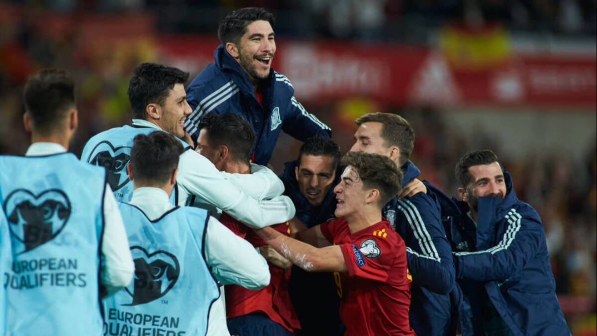 Los jugadores de la selección española, celebrando la clasificación para el Mundial el pasado mes de noviembre.