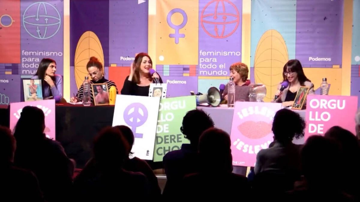 Momento de la intervención de Ángela Rodríguez Pam en el acto de Unidas Podemos