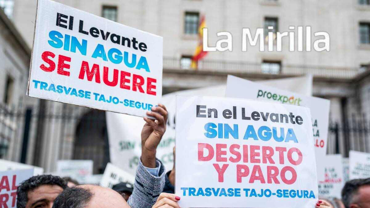 Unas pancartas que rezan 'El Levante sin agua, se muere' en la manifestación por la defensa del trasvase Tajo-Segura.