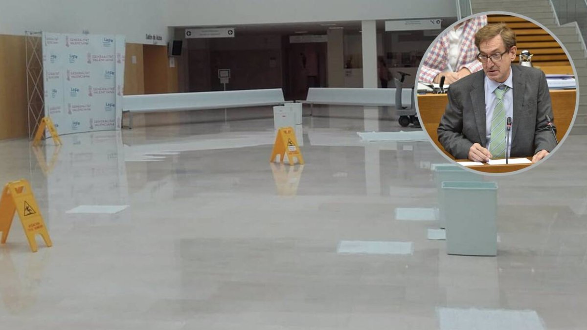 Imagen de archivo de goteras en el Hospital la Fe de València - CSIF / Miguel Mínguez, conseller de Sanitat, durante un pleno en Les Corts.