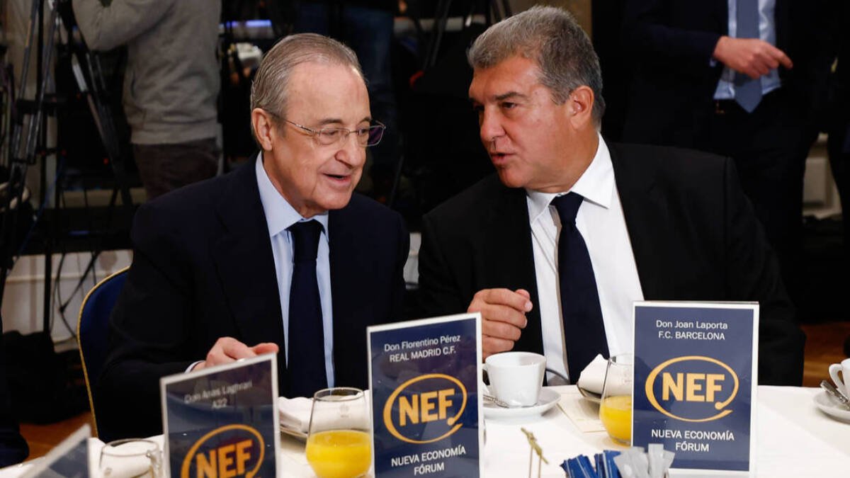 Florentino Pérez y Joan Laporta en un acto.