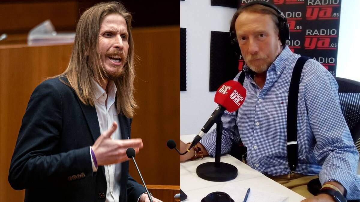A la izquierda, el portavoz y secretario general de Podemos en Castilla y León, Pablo Fernández; a la derecha, el periodista Javier García Isac.