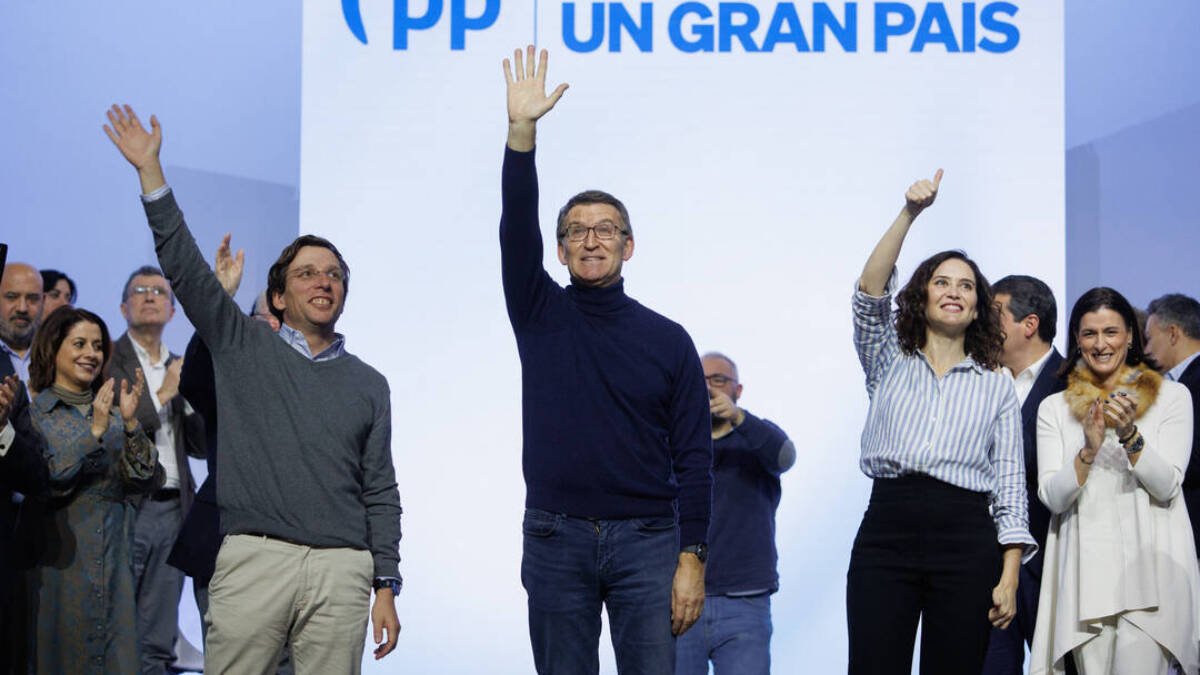 El alcalde de Madrid, José Luis Martínez-Almeida; el presidente del Partido Popular, Alberto Núñez Feijóo y la presidenta de la Comunidad de Madrid, Isabel Díaz Ayuso.